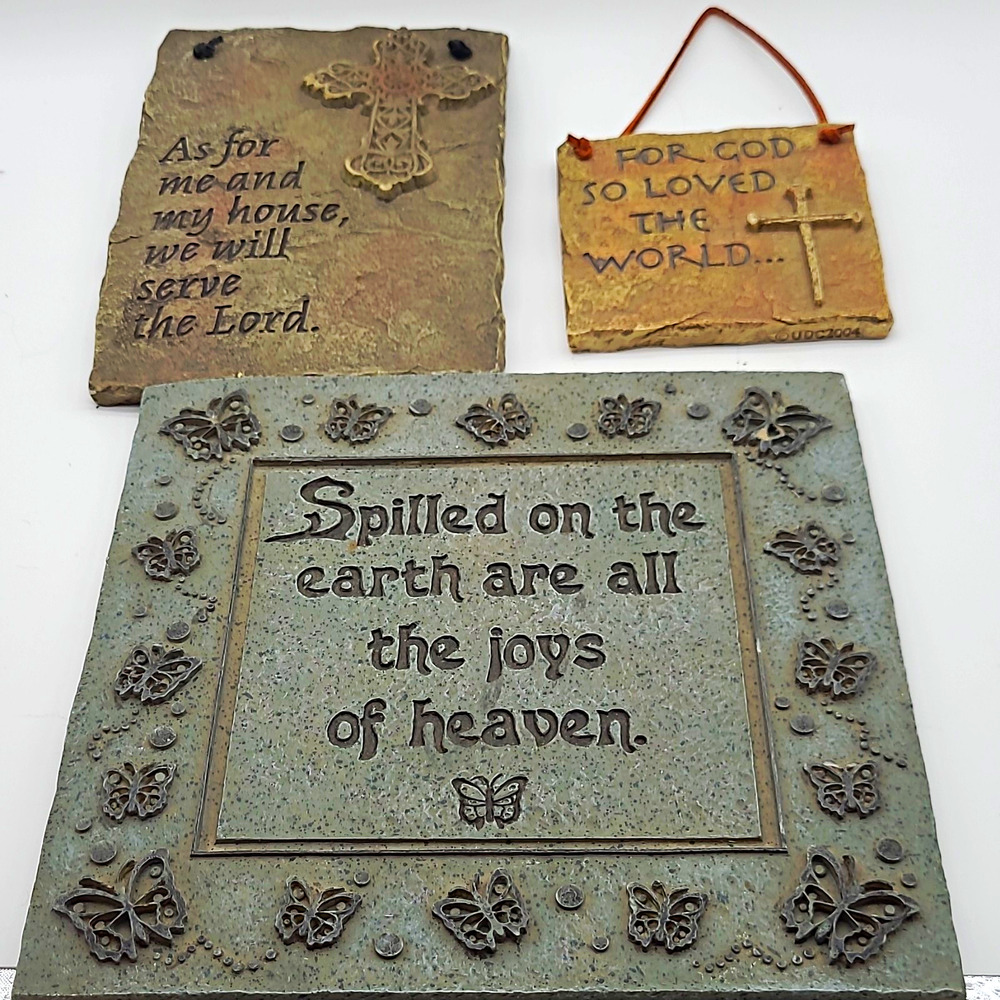 Lot of 3 Christian Wall Plaques Faux Stone Scripture Resin Decor Joshua John
